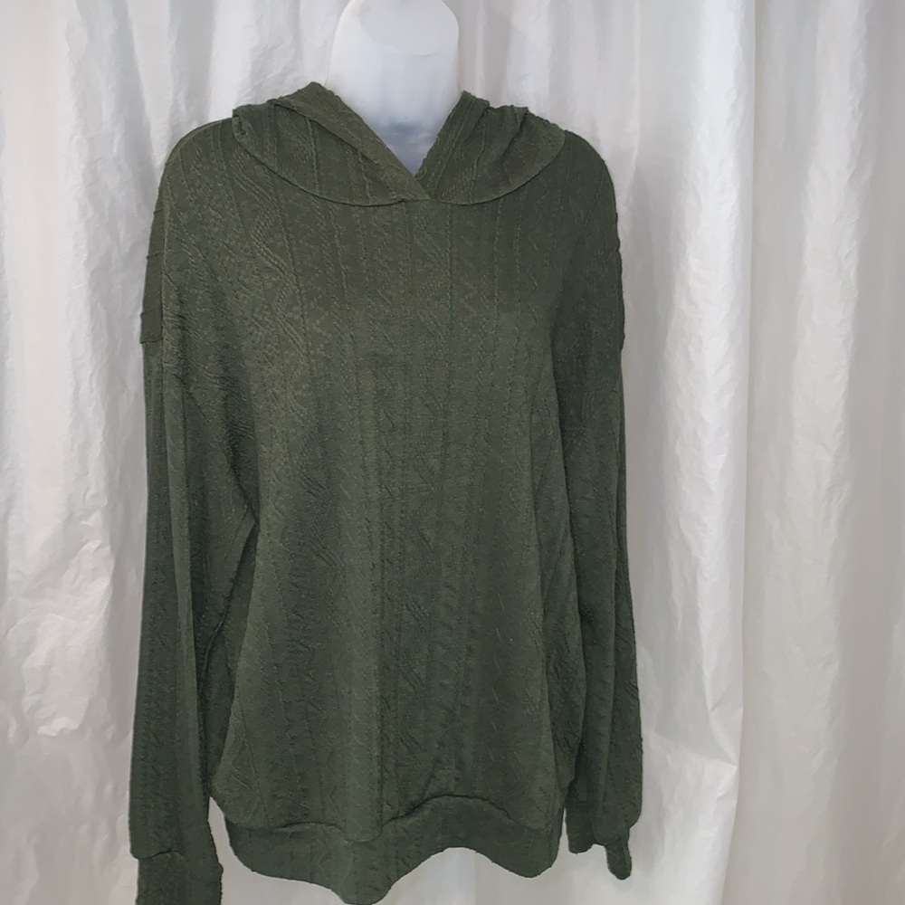 Large Olive Green Sweater Detail Hoodie / Sweatshirt For Women